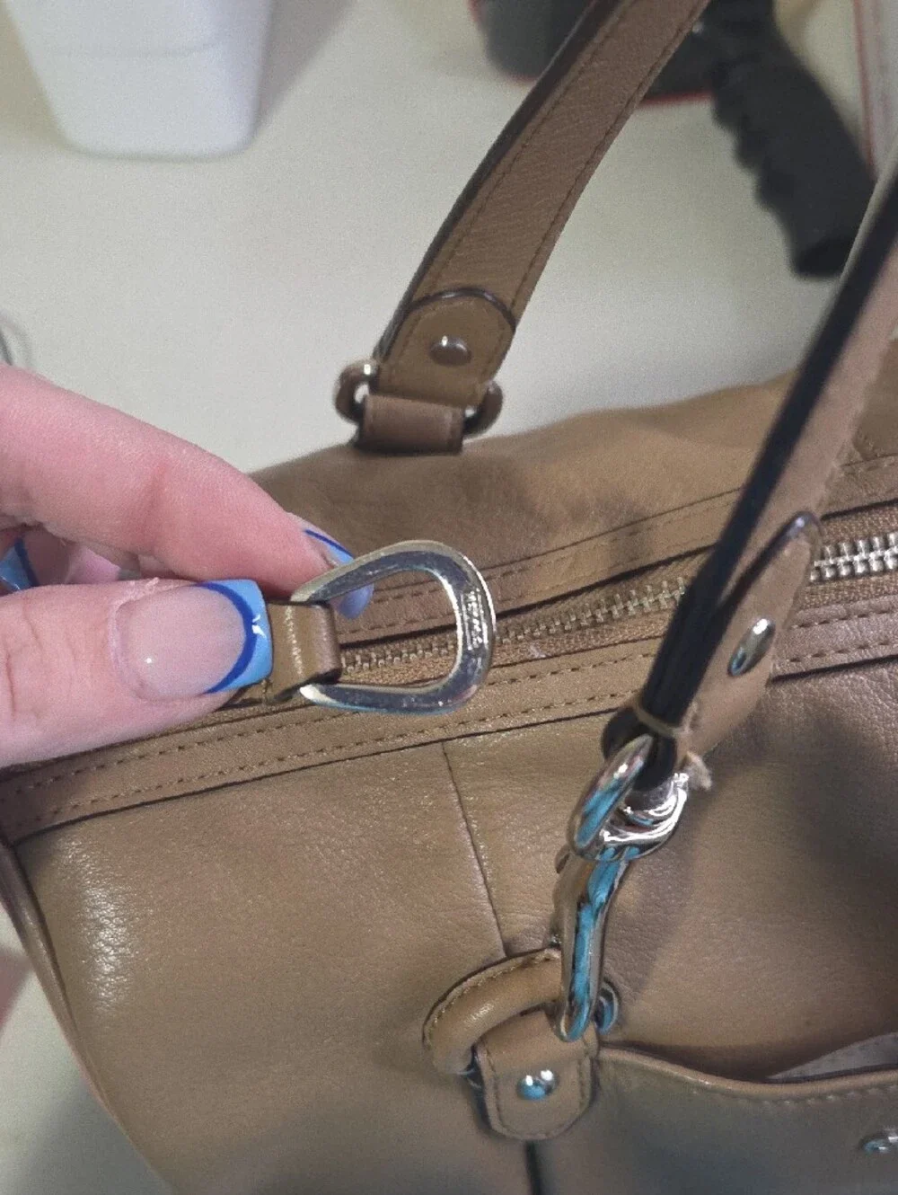 Coach Taupe/Brown Leather Satchel with Detachable Strap
